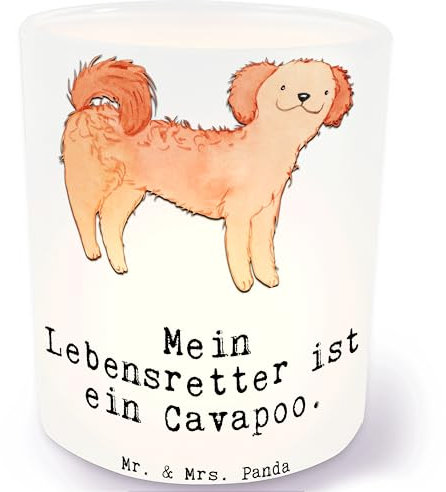 Mr. & Mrs. Panda Kerzenglas Cavapoo Lebensretter - Geschenk, Glas Windlicht, Teelichthalter, Outdoor, Windlichter, teelichtglas, Cavoodle