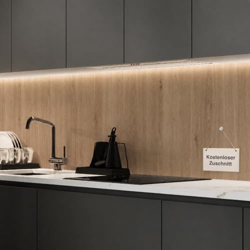 WALLando Premium Küchenrückwand, individueller Größenzuschnitt | Einfach montierende PVC-Wandverkleidung für die Küche – Hitzebeständiger Spritzschutz aus Kunststoffplatten – Landhaus Eiche