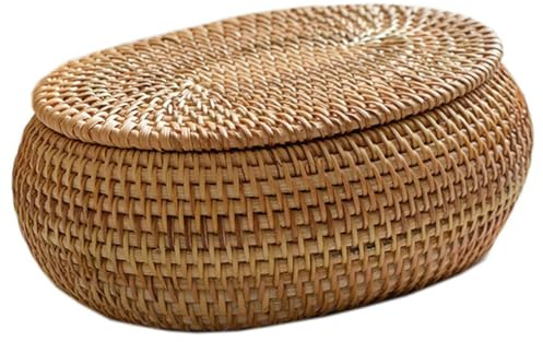 Osmond Cestas de Almacenamiento de Ratán con Tapa, Cesta de Ratán, Cesta Redonda Tejida a Mano Caja Decorativa de Oficina para Oficina