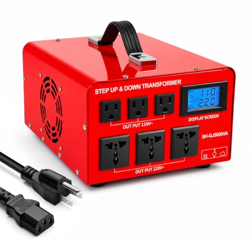 5000W 110v to 220v Converter Step Up/Down Voltage Transformer 240v 120v | SUNSHUN Heavy Duty Power Conversion Toroidal Transformer 6 Output Sockets Hard Wired Circuit Breaker Protection LCD Display