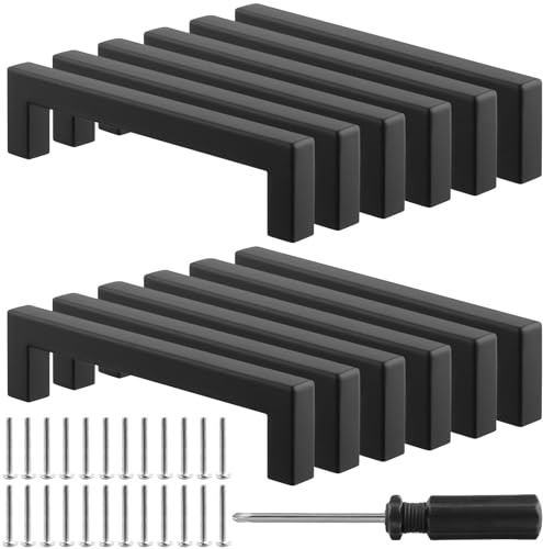 MUKSUET 12 Pack Black Kitchen Cupboard Handles, 128mm/5 Inch Stainless Steel Cabinet Pulls Handles, Black Square Door Handle for Drawer Wardrobes Cabinet Cupboard Door, with Screws and Screwdriver