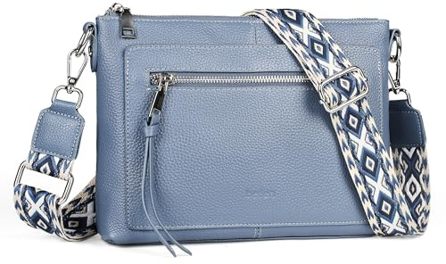 befen Echtleder Umhängetasche Damen Mittelgroß, Crossbody Bag Leder Handytasche zum Umhängen, Moderne Kleine Handtasche Damen mit Verstellbar Breitem Gurt, Hellblau