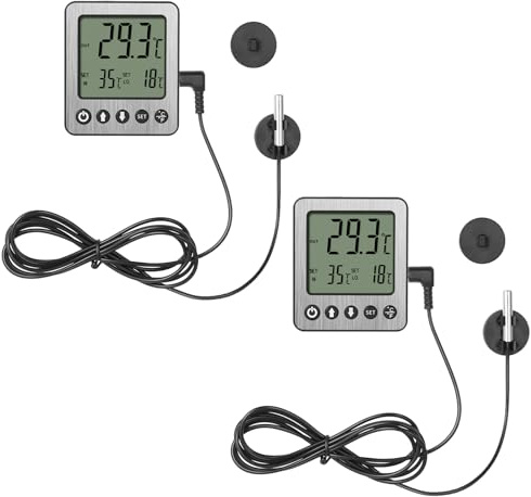 2 pcs Refrigerator Thermometer Freezer Alarm Digital Freezer Thermometer Fridge Thermometer with Extra Sensor high and Low Temperature Alarm (2, Black, ZZ10)