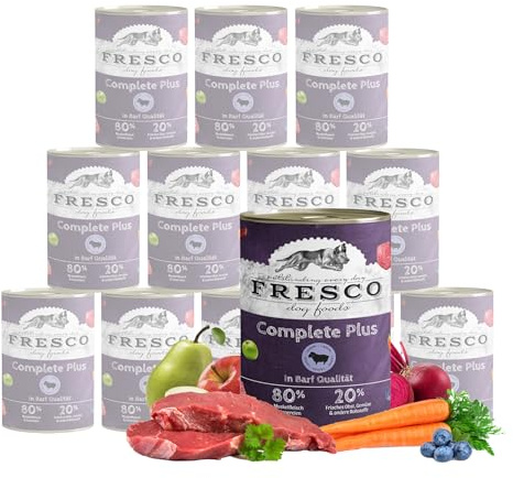 FRESCO Dog NassBarf Lamm 12 x 400g | Hundefutter Nass getreidefrei | Hypoallergen, 80% Frischfleisch & Mono-Protein | Hochwertiges Nassfutter für Hunde ohne Zusätze | Aus Deutschland