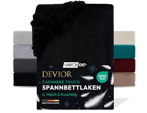 Devior Cashmere Touch Spannbettlaken, Schwarz, 180x200-200x220 cm – Für Wasser- & Boxspringbetten – Mikrofaser mit 190 g/m²– Winter-Spannbetttuch für Topper & Matratzen – Oeko-TEX Zertifiziert