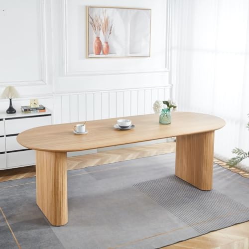 WILLIAMSPACE 90.55 Wood Extendable Dining Table for 6 to 10, Modern Oval Kitchen Table with Wooden Legs, Mid Century Large Dining Room Table, Easy to Assemble (59.15-74.8-90.55, Oak)