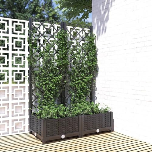 Somanki Pflanzkübel mit Spalier, Pflanzkübel Mit Rankgitter, Blumenkasten Mit Rankgitter, Spalier, Pflanzkasten, Pflanzgefäß, Schwarz 80x40x121,5 cm PP
