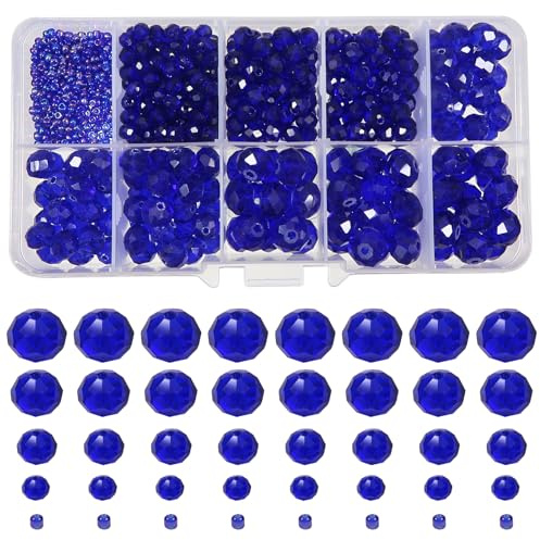 TOAOB 1000pcs Dark Blue Glass Beads Faceted Spacer Beads 2mm to 10mm | Assorted Size, Jewelry Making, DIY Craft Project, Bracelet Necklace Phone Lanyard, Decorations