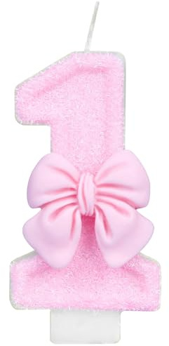 1st Birthday Candle Number 1 Candle Birthday Girl 1 Candle Pink Bow Princess Cake Topper for Baby Girl First Birthday Decorations Anniversary