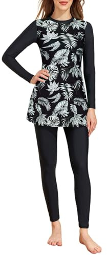 Generisch Tankini - Traje de baño musulmán para mujer, tallas grandes, estilo burkini, manga larga, brasier integrado, traje de baño para playa, Negro, L
