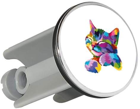 Huuraa Waschbeckenstöpsel Katze Colorful Geschenk | Universal Stopfen 4cm höhenverstellbar Abflussstopfen Geschenkidee Stöpsel mit Motiv für das Waschbecken