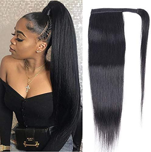 Datania, Brazilian Virgin with Hair with 12A 100% Uncombed, Human Hair Knot, Three Strands with Double Combs, a Natural Black Woman (Straight Ponytail, 18 Inches)