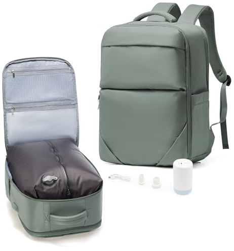 suradar Mochila Viaje al Vacio Cabina Avion 40x20x25 Ryanair Mochila Vacio con Bomba para Hombre y Mujer con Sistema de Compresion Travel Backpack Verde Militar