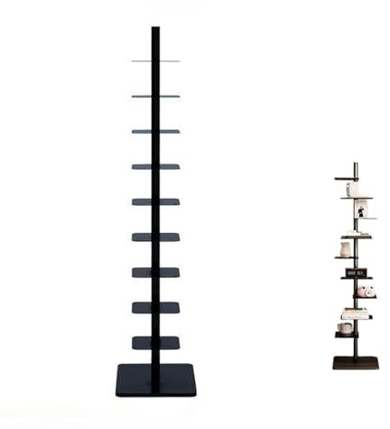 Estantería de metal de 9 niveles, estantería estrecha, torre vertical ajustable para libros, rotación libre de tres lados, ideal para espacios pequeños