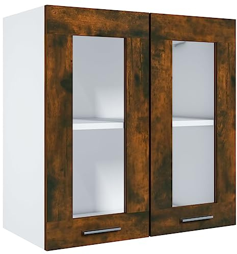 Tomostar Meuble Haut de Cuisine, Armoire Suspendue Cuisine Armoire vitrée Suspendue Lyon Chêne fumé 60x31x60 cm