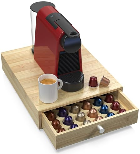 WELL WENG Schubladen für Nespresso Originalline,für Tchibo Cafissimo Kaffeekapseln,Schubladenbox zur Aufbewahrung für Lavazza Kapseln,Organizer für 48 Kapseln,Bambus