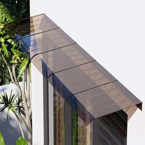 Invisible Door Canopy, Polycarbonate Front Porch Cover, Outdoor Awning, Stylish Entryway Protection, UV & Rain Shield, Brown Facade, Modern Design, Weatherproofing