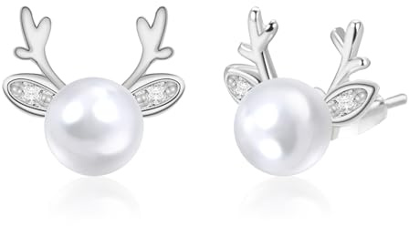 Ohrstecker Silber 925 Weihnachten, Weihnachten Ohrringe für Damen, Silber Elch Perle Ohrstecker für Damen, Hypoallergen Schlafen Weihnachtsohrstecker für Mädchen