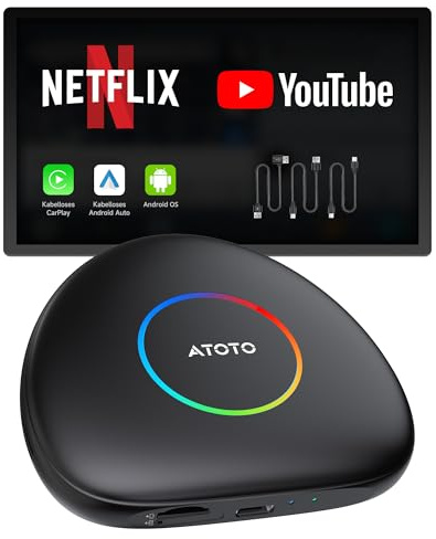 ATOTOZONE CB6C CarPlay AI Box - 2025 Wireless CarPlay & Android Auto, Compatibile con YouTube, DriveChat, GPS Integrato, Android 13, Doppio Bluetooth, 5G Wi-Fi, 4G LTE, 4G+64G, Nero
