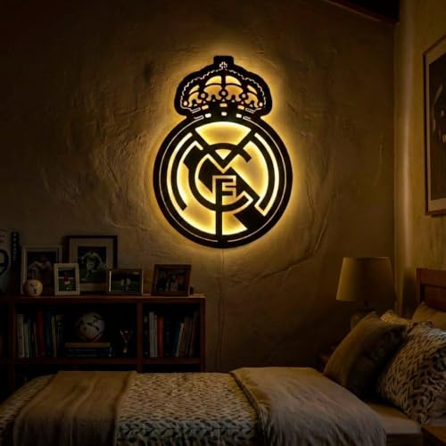 Cartel led Madrid regalos personalizado con nombre luz bajo consumo para colgar en real pared de fútbol con escudos