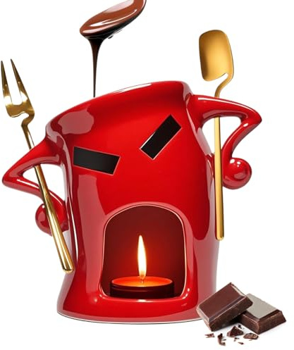 Kawiithn Schokofondue Tasse Set Charakter Keramik Schoko Fondue Kerzenwachs Erhitzen Becher mit Gabel und Löffel, Schokoladenschmelzbecher Butterwärmer-Set für Süßigkeiten-Snack-Karamell-Party