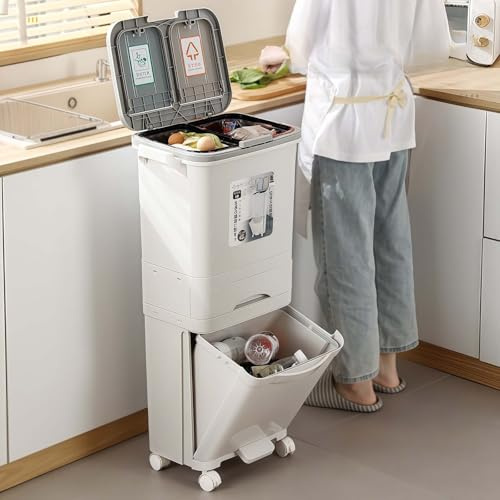 GAOCUNBING Pattumiera da cucina, bidone della spazzatura separazione asciutto e bagnato, sistema di separazione dei rifiuti alimentari a due sezioni con base antiscivolo e scomparti interni rimovibili