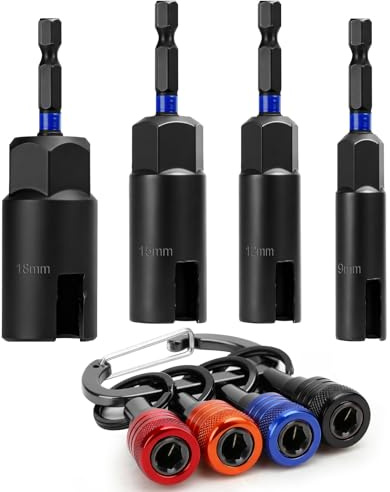 Linkstyle 8 Stück 1/4 Zoll Sechskantschaft Nuss Treiber Bit teckschlüssel 9mm 12mm 15mm 18mm, Power Flügelmutter Treiber für Panelmuttern Schrauben Auge C Haken Schraube