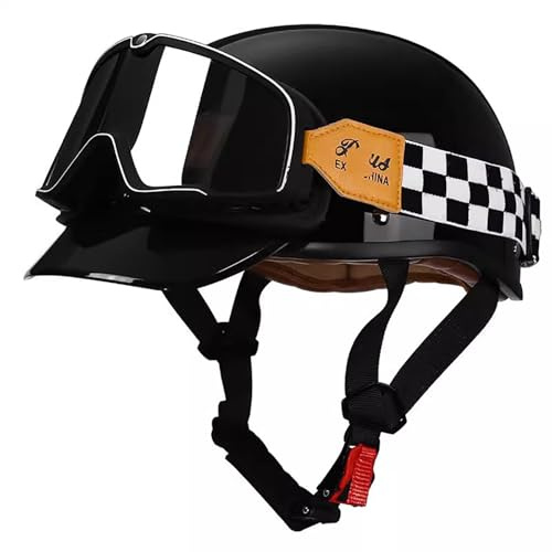 Motorcykelhjälm Tysk Stil Halvhjälm Dödskallehatt Vuxna Män Kvinnor Skalhjälm Med Visir, DOT-Godkänd Retro Ansiktshjälm För Cruiser Scooter Chopper 11,M(57~58cm)