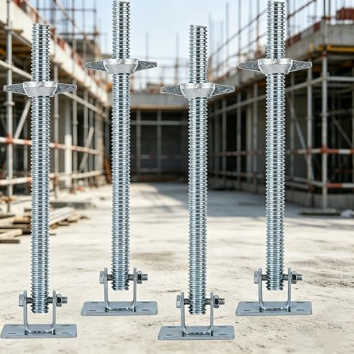 BAOSHISHAN 46cm Adjustable Scaffold Leveling Jack 3mm OD Galvanized Solid | Hot-Dip Galvanized,18 Height, Fits 1.2 Pipes ,12×12cm Rotating Base for Baker-Style Scaffolding