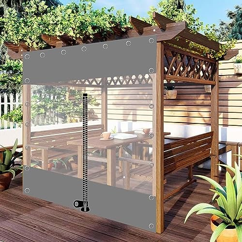 Transparent Waterproof Tarpaulin with Zip, Outdoor Tarp Curtains for Pergola Patio Porch Carport Gazebo, PVC Partition Rain Curtains with Grommets
