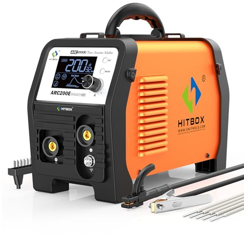 HITBOX ARC200E Poste à souder 200A, IGBT DC MMA/Lift TIG, poste à souder à l’arc avec fonction MIG fil fourré, contrôle synergique, démarrage à chaud, anti-collage, 230V avec écran TFT-LCD