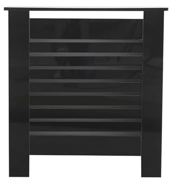 Modern Black High Gloss Radiator Cover – 4 Sizes (S/M/L/XL) – Ventilated Heater Enclosure Cabinet for Living Room/Bedroom – Conceals Pipes & Enhances Décor (Small)