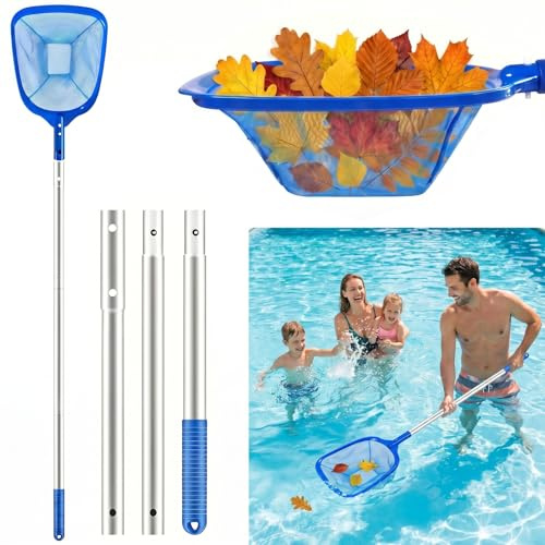 Retino Piscina, Raccogli Foglie Piscina con Asta Telescopica in Alluminio, Retino di Superficie Robusto per Pulizia Foglie e Detriti, per Piscina Fuori Terra, Laghetto da Giardino e Idromassaggio