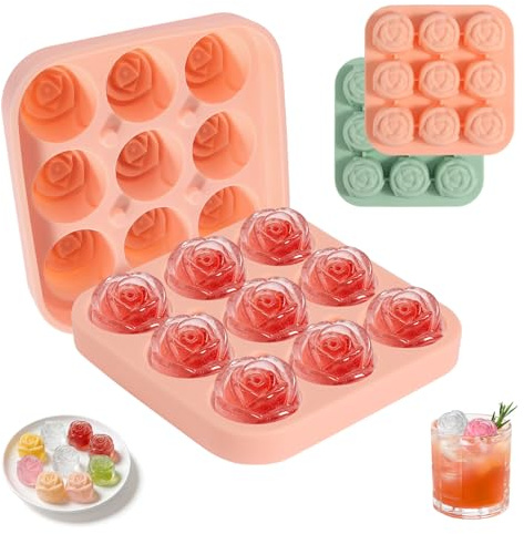 Eiswürfelform Silikon 2 Stück Rosen Eiswürfelform mit Deckel BPA-Frei 18-Fach Rosen Eiswürfelbehälter Eiswürfelformen für Eis Whiskey Cocktail