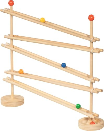 goki 53768 - Kugelbahn FlexiTrack, 32-teiliger Ballbahn aus Holz mit 5 Kugeln, Flexible Murmelbahn & Motorikspielzeug zum kreativen Bauen