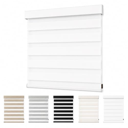 Dag och natt rullgardin måttbeställd för fönster inomhus | Invändig eller utvändig skruvmontering, kedjereglage, ljusfilter, 11 färger(White,W110xH240cm)