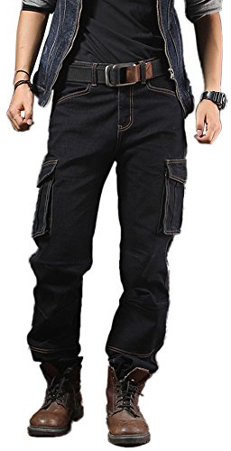 Idopy Casual Motorcycle Workwear Multi Pockets Denim Biker Cargo Jeans Pants Black 32