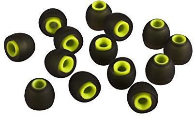 Xcessor (M 7 paia (14 pezzi) di ricambio in silicone per auricolari in-ear di medie dimensioni, gommini di ricambio per cuffie intrauricolari popolari, nero/verde