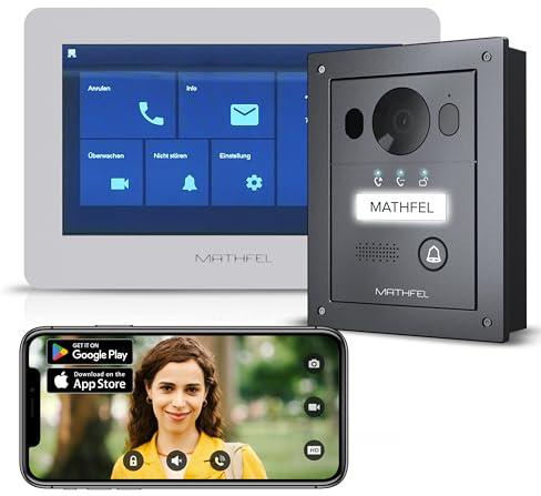 Interphone vidéo 4 fils 1 x 7'' avec miroir et station de porte pour 1 maison familiale, caméra grand angle 170 °