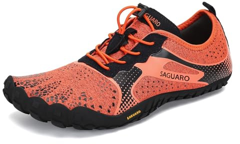 SAGUARO Barfotaskor herrar damer, sommar, ventilerande, träningsskor, halkfria trekking, terränglöparskor, Slip On, Orange klassisk, 42 EU