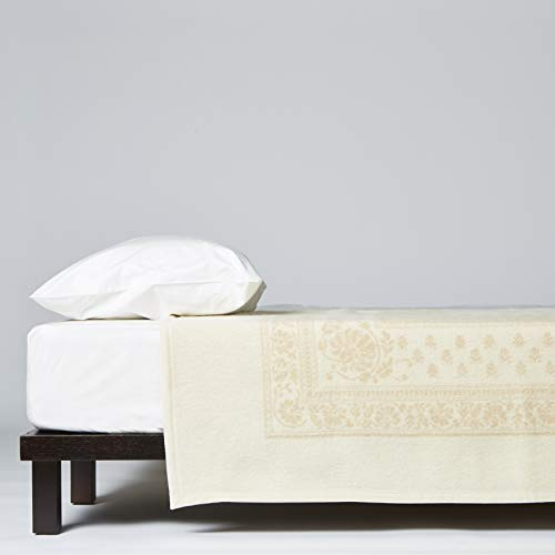 LANEROSSI Coperta Letto Singolo Provenzale, 100% Lana Vergine, 210x160 cm, Bianco/Beige