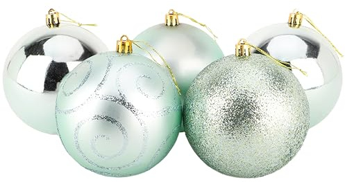 Christmas Concepts® 5er Pack - Extra große 100mm Christbaumkugeln - Glänzend, Matt & Glitterdekorierte Kugeln (minzgrün)