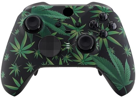 eXtremeRate Green Weeds Patterned Faceplate Cover, Soft Touch Front Housing Shell Case Replacement Kit for Xbox One Elite Series 2 Controller Model 1797 - Accent Rings Included