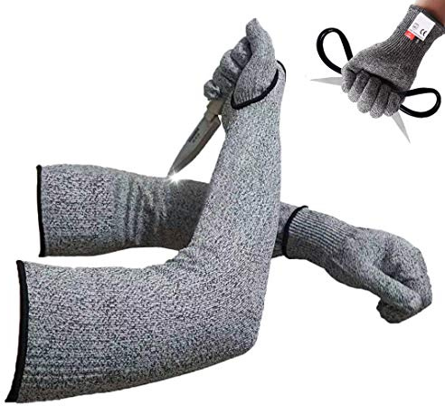 ANLONGLI Cut Resistant Sleeves Proof Gloves,18-Inch Cut Resistant Knit Sleeves grade 5 anti-cut Safety Glove,1 set Anti-cut arm cover for Kitchen Butcher Outdoor Work Protective Hands