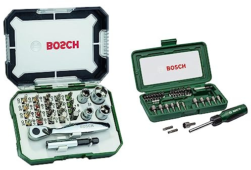 Bosch 26tlg. Schrauberbit und Ratschen-Set (PH-, PZ- & 46tlg. Schrauberbit und Steckschlüssel-Set (PH-, PZ-, Hex-, T-, S-Bit, Zubehör Bohrschrauber und Schraubendreher)