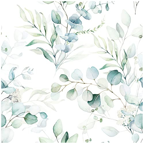 Floralplus Tapete zum Abziehen und Aufkleben, Boho-Eukalyptusblatt-Tapete, abnehmbare Tapete, abziehen und aufkleben, florale Tapete für Schlafzimmer, Heimdekoration, 45 x 299,7 cm