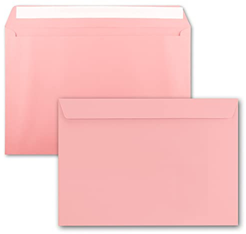 10x große XXL Briefumschläge DIN C4 in Rosa - 22,9 x 32,4 cm - Haftklebung ohne Fenster - Versandtasche für DIN A4 geeignet