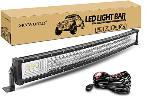 SKYWORLD LED Arbeitsscheinwerfer Bar, 82 cm 405W Gebogen LED Lichtleiste Flutlicht Reflektor Combo 12V 24V mit Kabelbaumsatz Arbeitslicht Zusatzscheinwerfer für Auto Offroad Traktor SUV UTV ATV | Dreireihig Offroad Beleuchtung LED Arbeits Licht Bar Lichtbalken Wasserdicht für 4x4 Auto Traktor LKW SUV UTV ATV Fahrzeuge