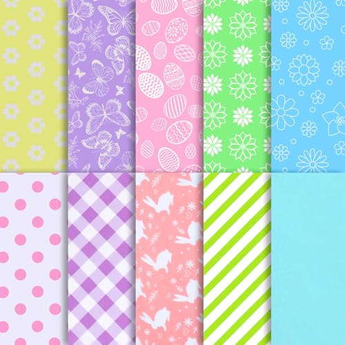100 Blatt Frühlings-Seidenpapier – Rosa, Grün, Blau – Geschenkpapier – DIY Handwerk – Geburtstagsparty & Frühlingsdekoration – 10 Muster, Oster-Designs)