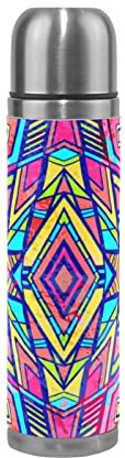Fantaisie Artistique Tirage Coloré Thermos Café 500 ml Isolée Sous Vide Isothermes en Acier Inoxydable d'Emballage en Cuir Bouteille d'eau Isotherme Tasse